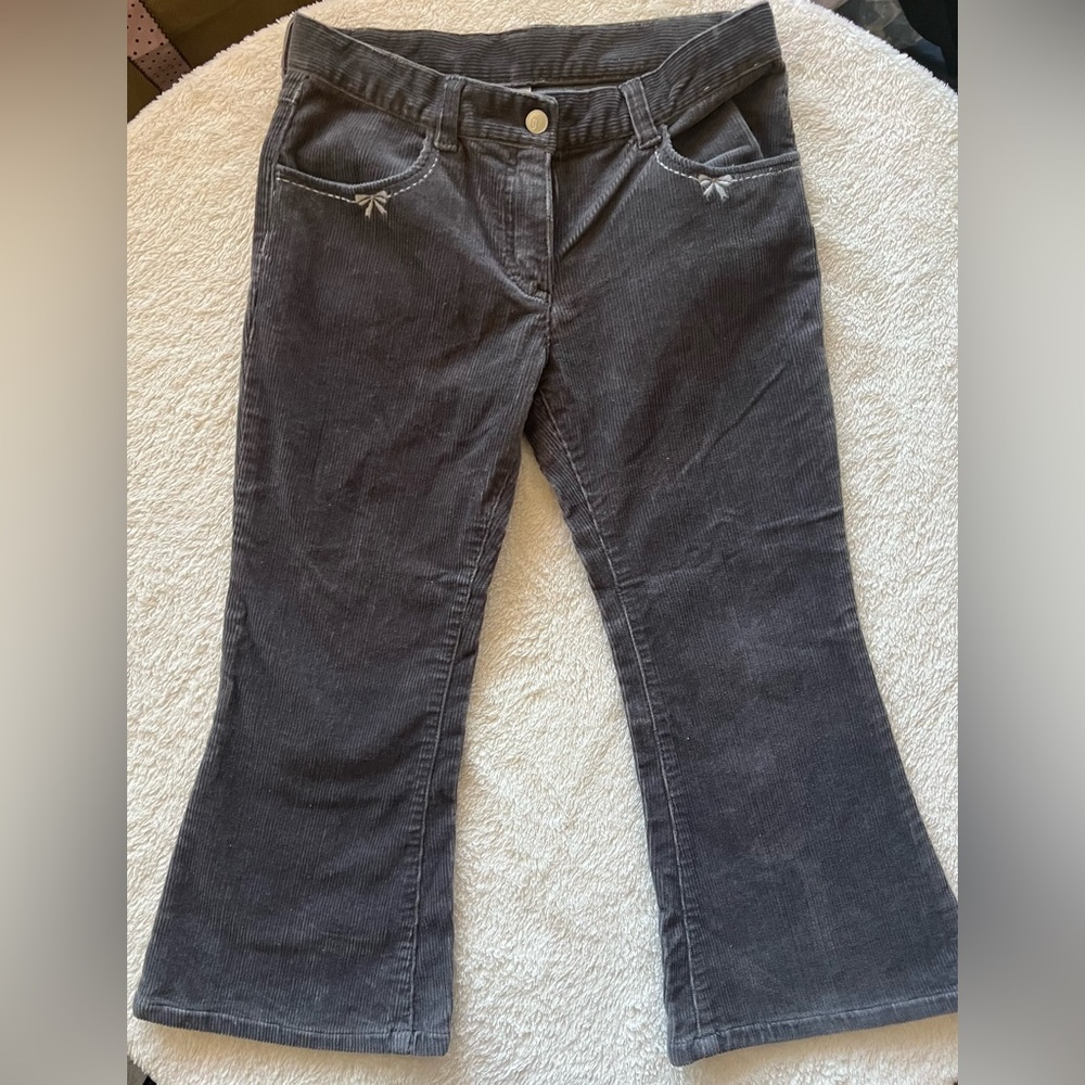Gymboree girls grey corduroy pants with embroidered bows on front pockets